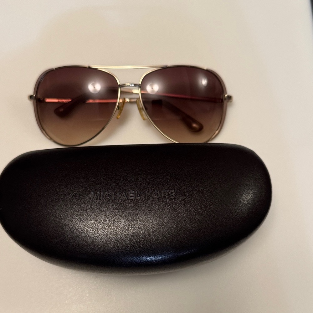 Michael Kors Gold and Brown Aviator Sunglasses